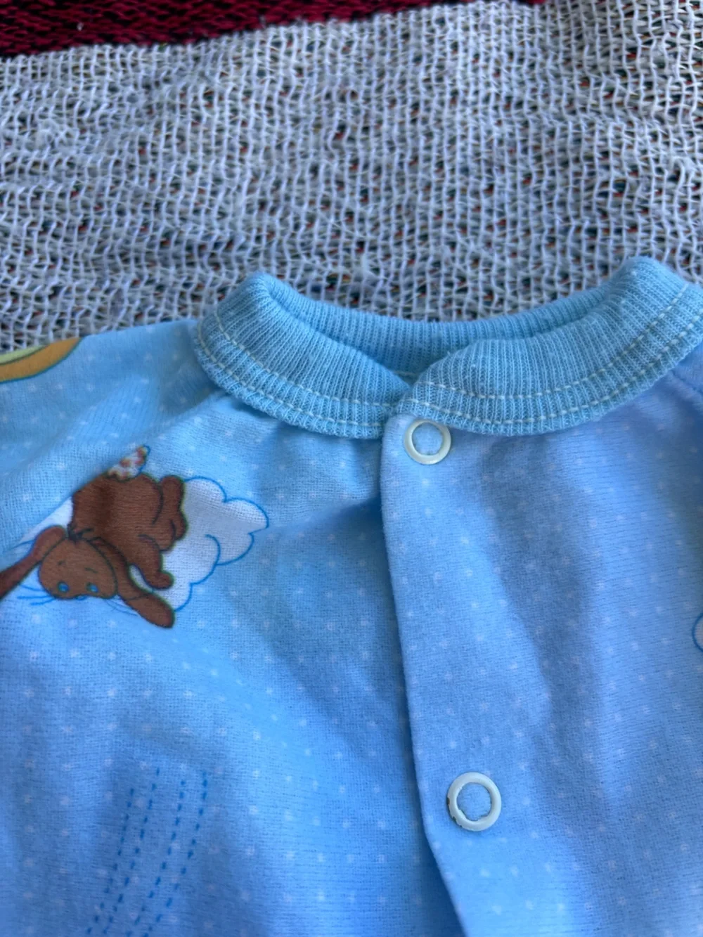 VINTAGE BLUE RAINBOW BUNNY ONE PIECE PAJAMAS SIZE NEWBORN CUTE